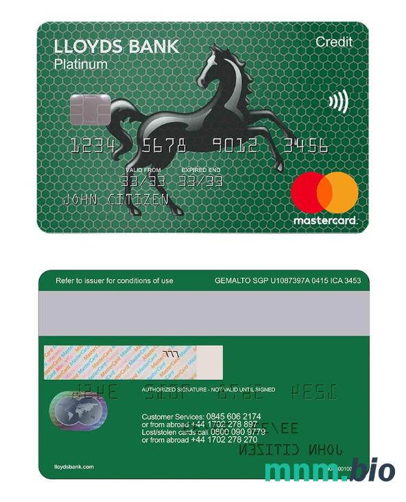 UK Lloyds Credit karta MASTERCARD